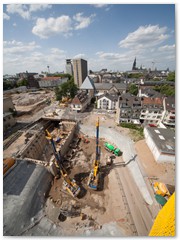 Einsatzstelle w�hrend der Herstellung der Bohrpfahlwand