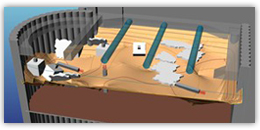 Dreidimensionale Darstellung von Fundamentresten in einer wassergef�llten Baugrube, auf Grundlage von Sonarmessungen und Tauchererkundungen. Die Darstellung diente als Planungsgrundlage f�r weitere Aushubarbeiten.
